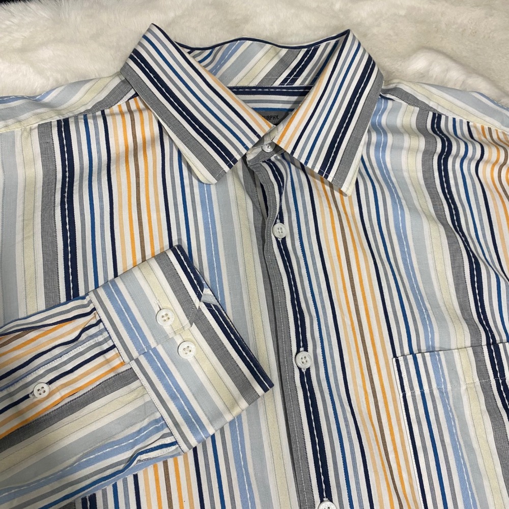 Johnston & Murphy XL Striped Shirt Long‎ Sleeve Button Up Men's Casual